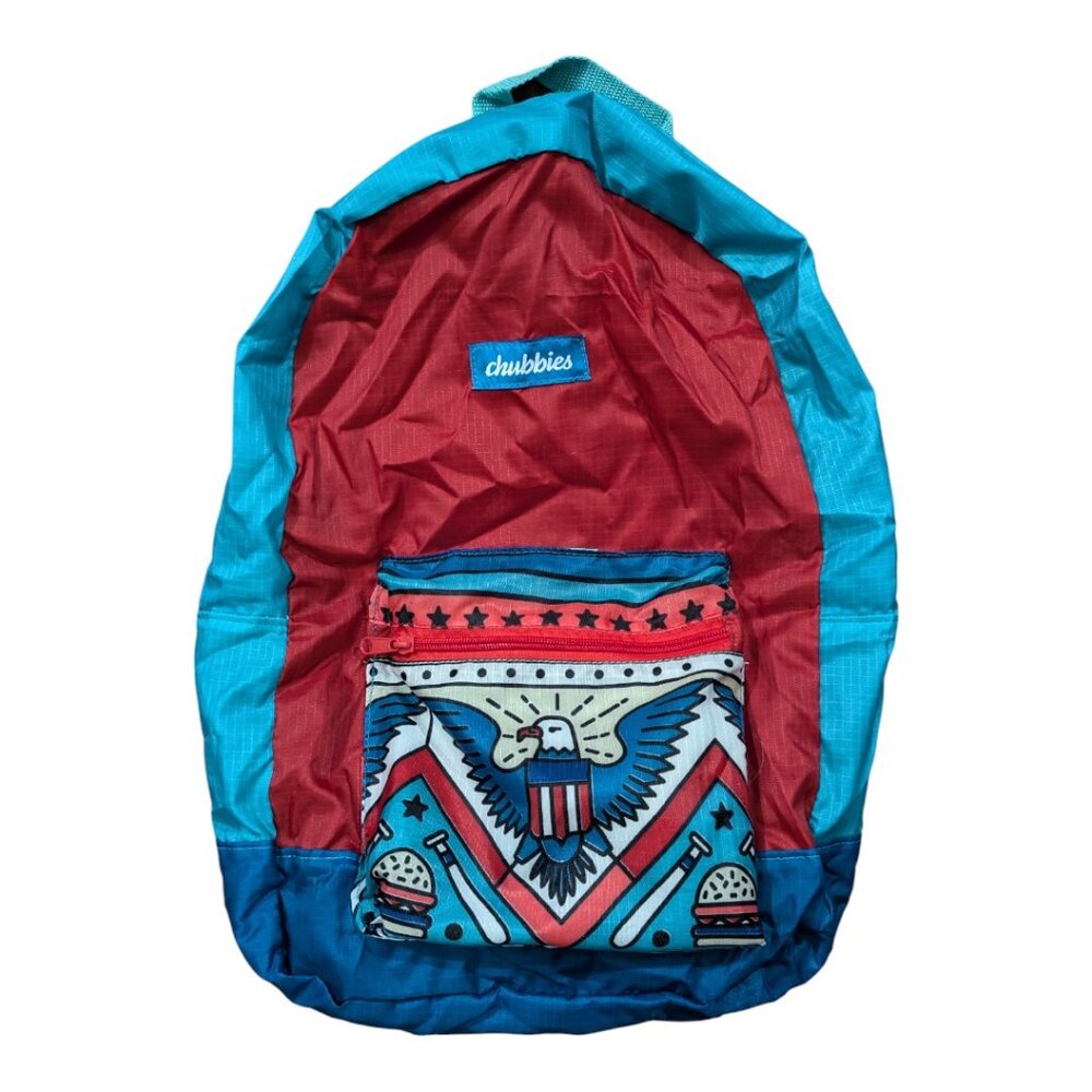 Chubbies Red and Blue Backpack Eagle Design Aztec Print Colorblock Carry On